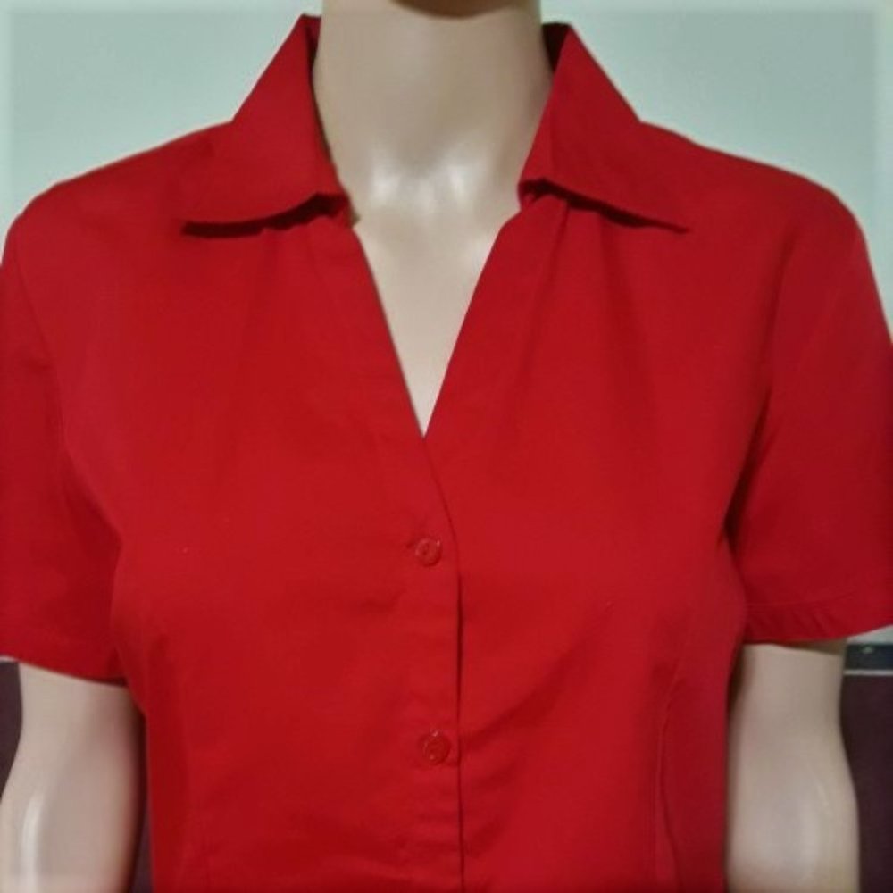Basic Editions Deep Red Collared Button Down Blou… - image 2